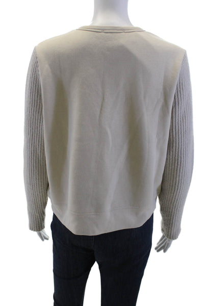 Zara Women Pullover Sweatshirt Beige Crew Neck Long Sleeve Size S