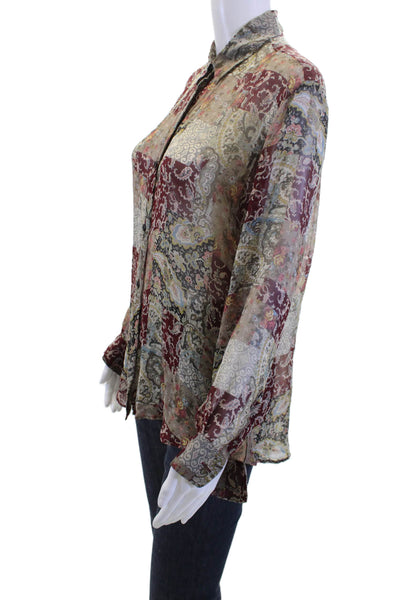 The Line Women Red Paisley Collared Button Up Blouse Long Sleeve Size M