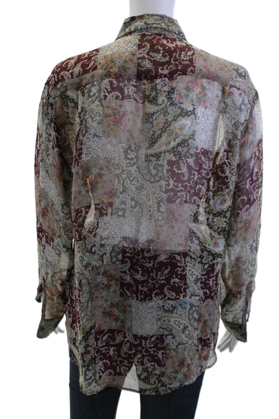 The Line Women Red Paisley Collared Button Up Blouse Long Sleeve Size M