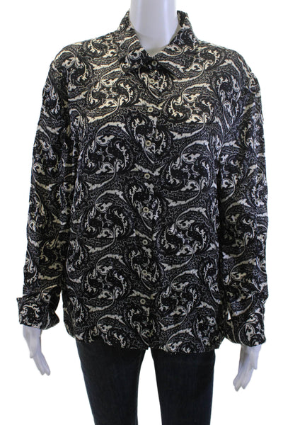 Ba&Sh Womens Black Paisley Collared Button Up Long Sleeve Viscose Silk Size L