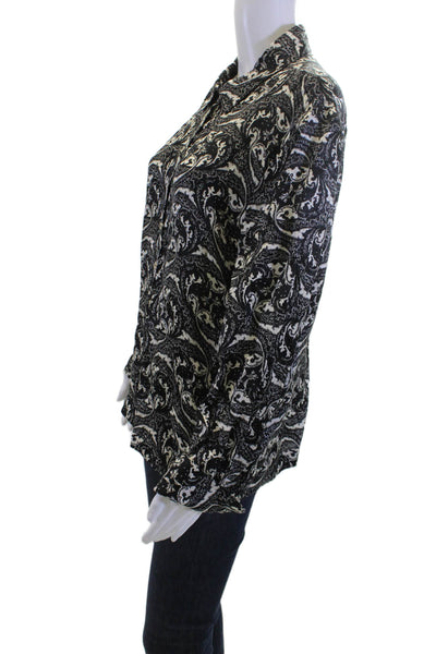 Ba&Sh Womens Black Paisley Collared Button Up Long Sleeve Viscose Silk Size L