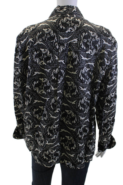 Ba&Sh Womens Black Paisley Collared Button Up Long Sleeve Viscose Silk Size L