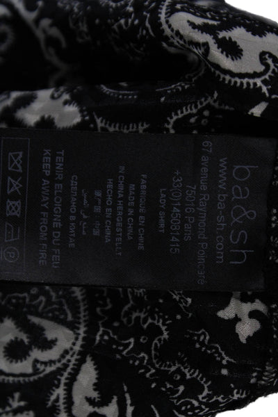 Ba&Sh Womens Black Paisley Collared Button Up Long Sleeve Viscose Silk Size L