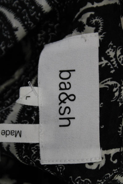 Ba&Sh Womens Black Paisley Collared Button Up Long Sleeve Viscose Silk Size L
