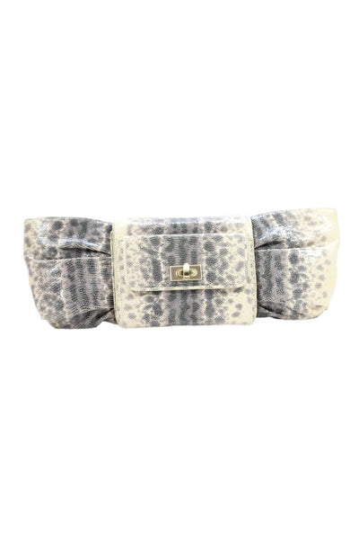 Alexis Hudson Womens Animal Print Rouched Detail Clutch Purse Beige
