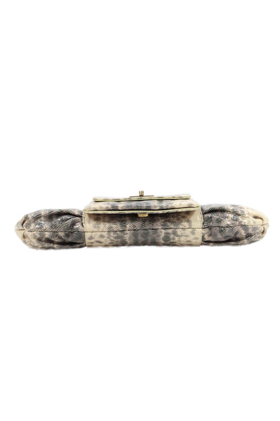 Alexis Hudson Womens Animal Print Rouched Detail Clutch Purse Beige