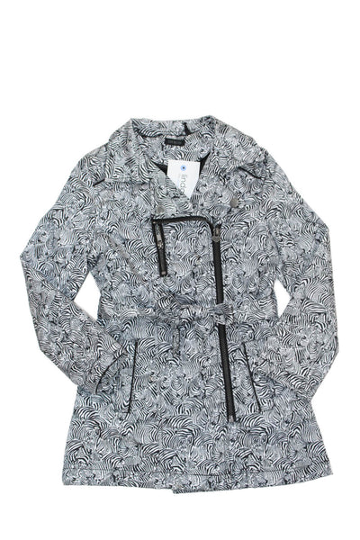 IKKS Girls Zebra Print Collared Waist Tied Trench Coat White Size 5