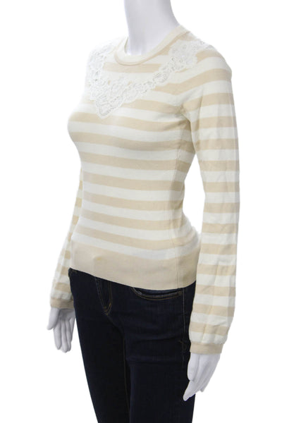 Karen Millen Women Striped Crew Neck Long Sleeve Pullover Sweater Beige Size XS