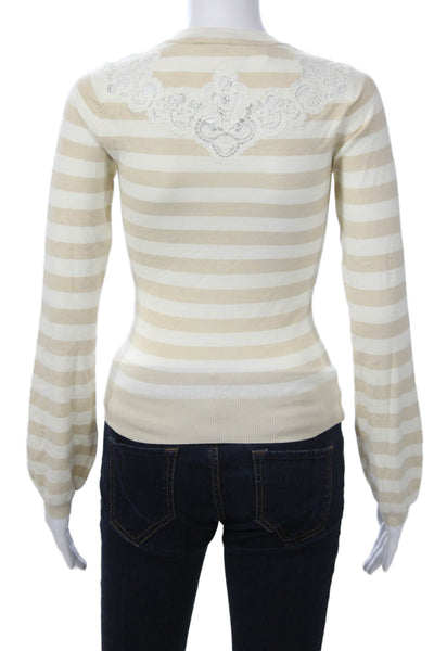 Karen Millen Women Striped Crew Neck Long Sleeve Pullover Sweater Beige Size XS