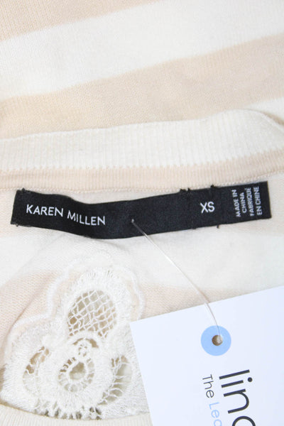 Karen Millen Women Striped Crew Neck Long Sleeve Pullover Sweater Beige Size XS