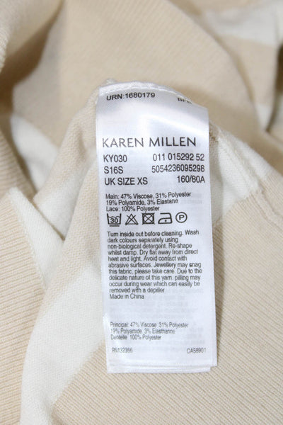 Karen Millen Women Striped Crew Neck Long Sleeve Pullover Sweater Beige Size XS