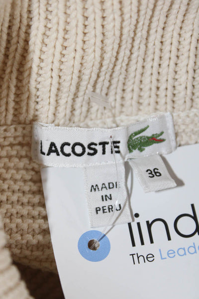 Lacoste Women Pullover Turtleneck Beige Long Sleeve Sweater Size 36