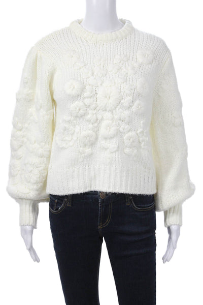 Zara Womens White Floral Crew Neck Button Pullover Cardigan Long Sleeve Size S