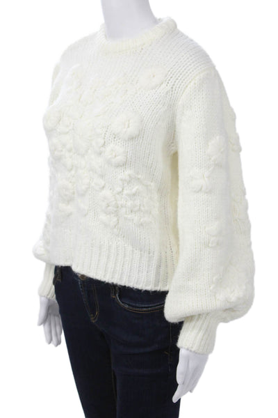 Zara Womens White Floral Crew Neck Button Pullover Cardigan Long Sleeve Size S
