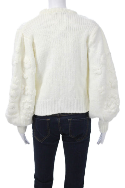 Zara Womens White Floral Crew Neck Button Pullover Cardigan Long Sleeve Size S