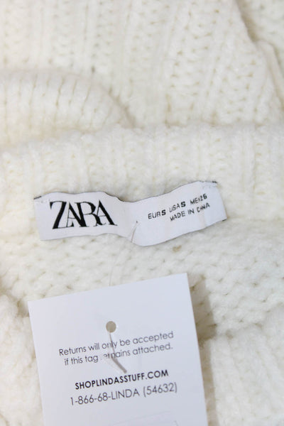 Zara Womens White Floral Crew Neck Button Pullover Cardigan Long Sleeve Size S