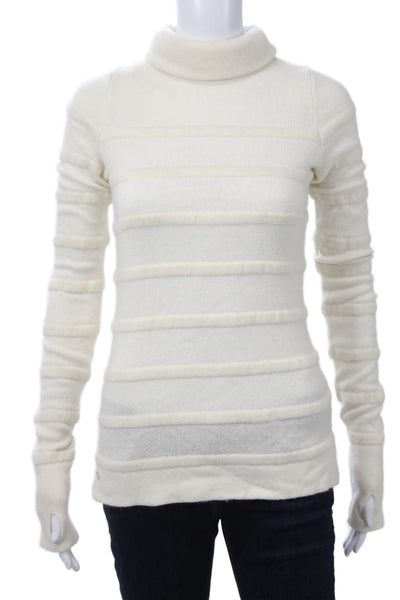 Lacoste Womens White Striped Turtleneck Pullover Designer Size 32