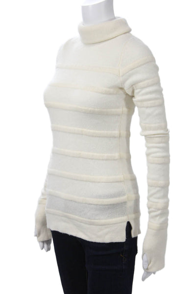 Lacoste Womens White Striped Turtleneck Pullover Designer Size 32