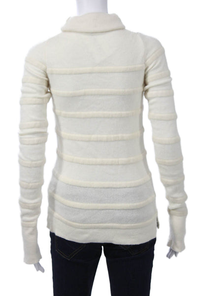 Lacoste Womens White Striped Turtleneck Pullover Designer Size 32