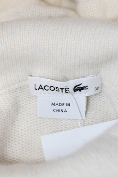 Lacoste Womens White Striped Turtleneck Pullover Designer Size 32