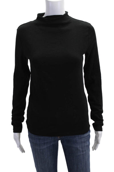 Zara Women Basic Black Mock Neck Cotton Blend Long Sleeve T-Shirt Size L