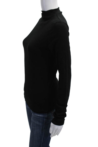 Zara Women Basic Black Mock Neck Cotton Blend Long Sleeve T-Shirt Size L