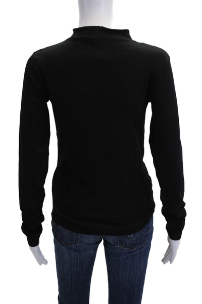 Zara Women Basic Black Mock Neck Cotton Blend Long Sleeve T-Shirt Size L