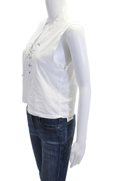 Amo Women Cropped Lace Up Tank White Cotton Sleeveless 90s Size S