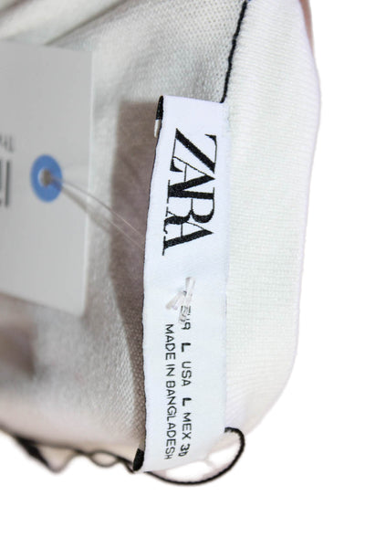 Zara Womens Basic White Crew Neck Short Sleeve T-Shirt Size L
