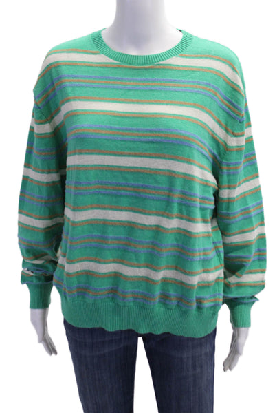 MNG Unisex Green Striped Crew Neck Pullover Long Sleeve Polyester Size L
