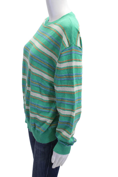 MNG Unisex Green Striped Crew Neck Pullover Long Sleeve Polyester Size L