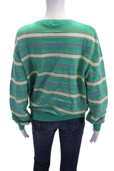 MNG Unisex Green Striped Crew Neck Pullover Long Sleeve Polyester Size L