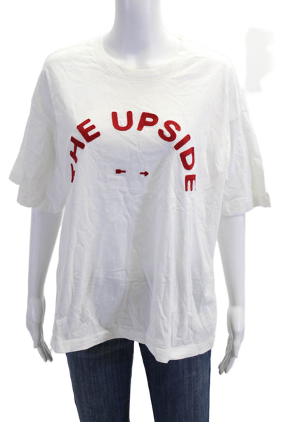 The Upside Womens Basic White Graphic Cotton Crewneck Tee Size XS