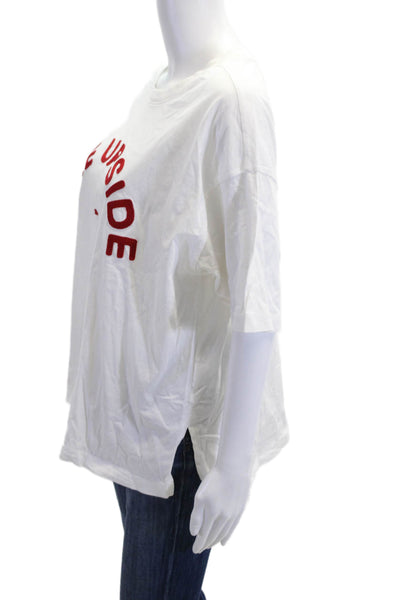 The Upside Womens Basic White Graphic Cotton Crewneck Tee Size XS