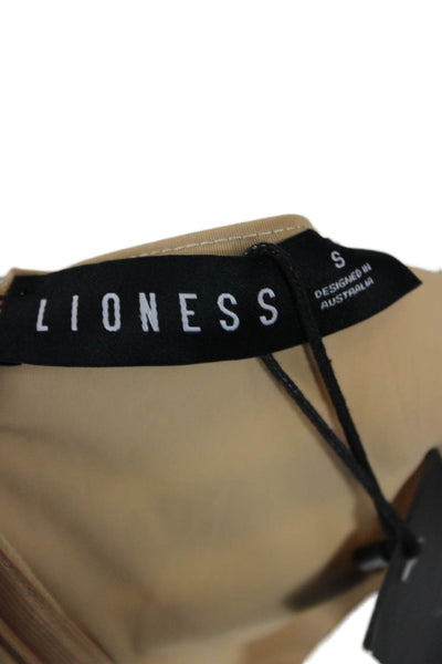 Lioness Women Bodycon Mini Dress Beige Long Sleeve Zip Size S