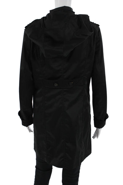 Cole Haan Women Trench Rain Coat Black Button High Neck Long Sleeve Size 8