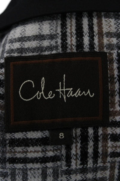 Cole Haan Women Trench Rain Coat Black Button High Neck Long Sleeve Size 8
