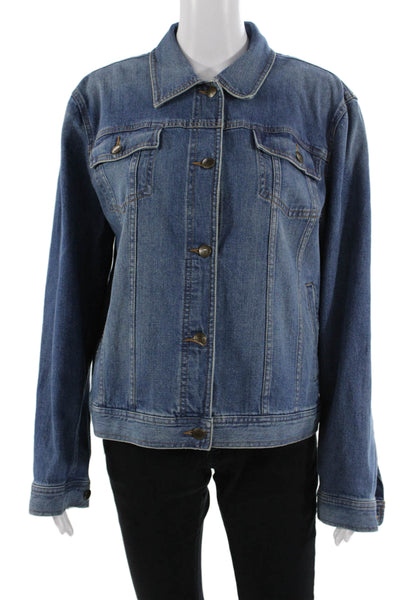 Chaps Womens 90s Blue Cotton Collared Button Long Sleeve Jacket Size XL