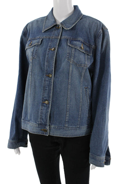 Chaps Womens 90s Blue Cotton Collared Button Long Sleeve Jacket Size XL