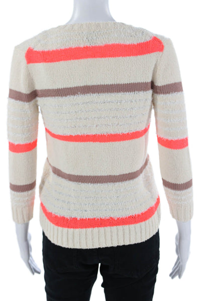 J Crew Womens Pullover V-Neck Striped 3/4 Sleeve Beige Size 2XS