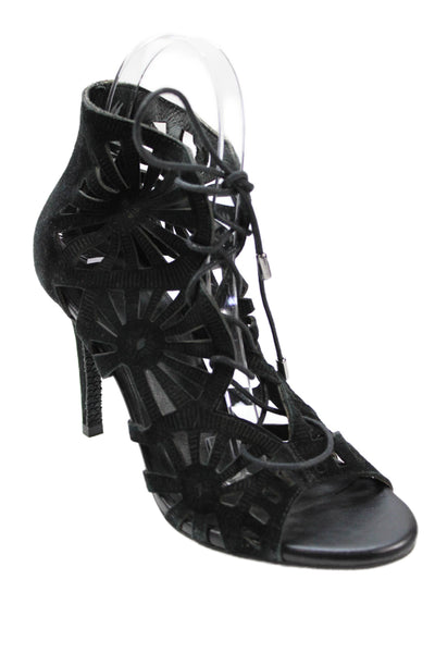 Joie Womens Suede Lace Up Sandal Heels Black Size 37 7