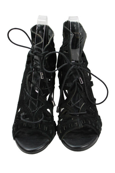 Joie Womens Suede Lace Up Sandal Heels Black Size 37 7