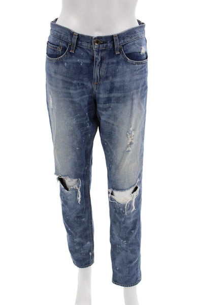 Rag & Bone Unisex Cropped Straight Blue Cotton Jeans Button Size 28