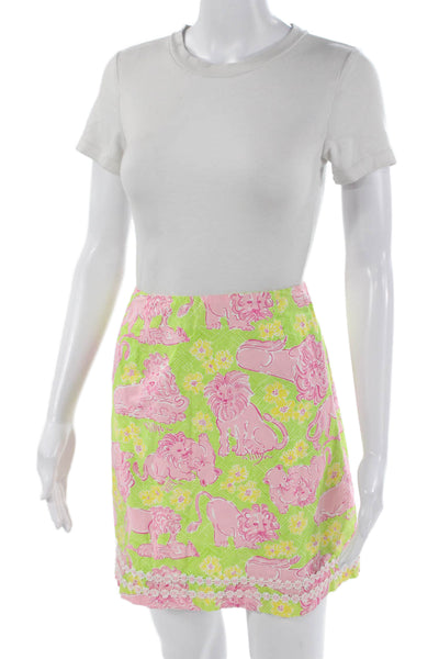 Lilly Pulitzer Womens A-Line Mini Skirt Green Animal Print Cotton Size 8