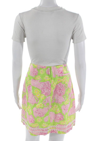 Lilly Pulitzer Womens A-Line Mini Skirt Green Animal Print Cotton Size 8