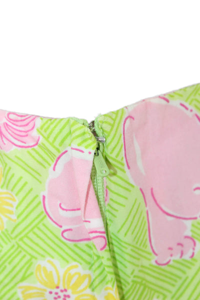 Lilly Pulitzer Womens A-Line Mini Skirt Green Animal Print Cotton Size 8