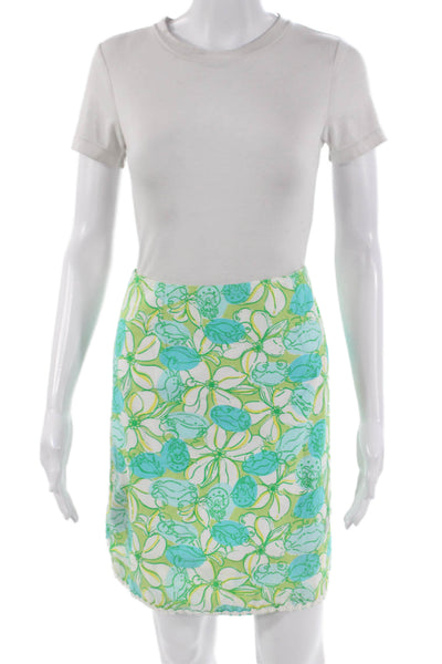 Lilly Pulitzer Women A-Line Mini Skirt Green Floral Cotton Size 6