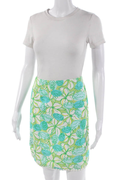 Lilly Pulitzer Women A-Line Mini Skirt Green Floral Cotton Size 6