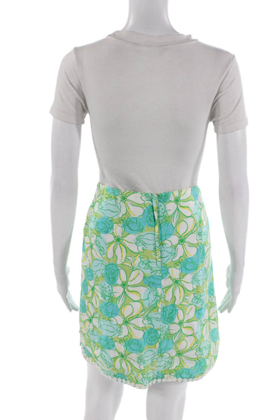 Lilly Pulitzer Women A-Line Mini Skirt Green Floral Cotton Size 6