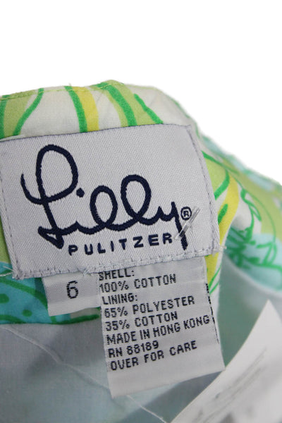 Lilly Pulitzer Women A-Line Mini Skirt Green Floral Cotton Size 6